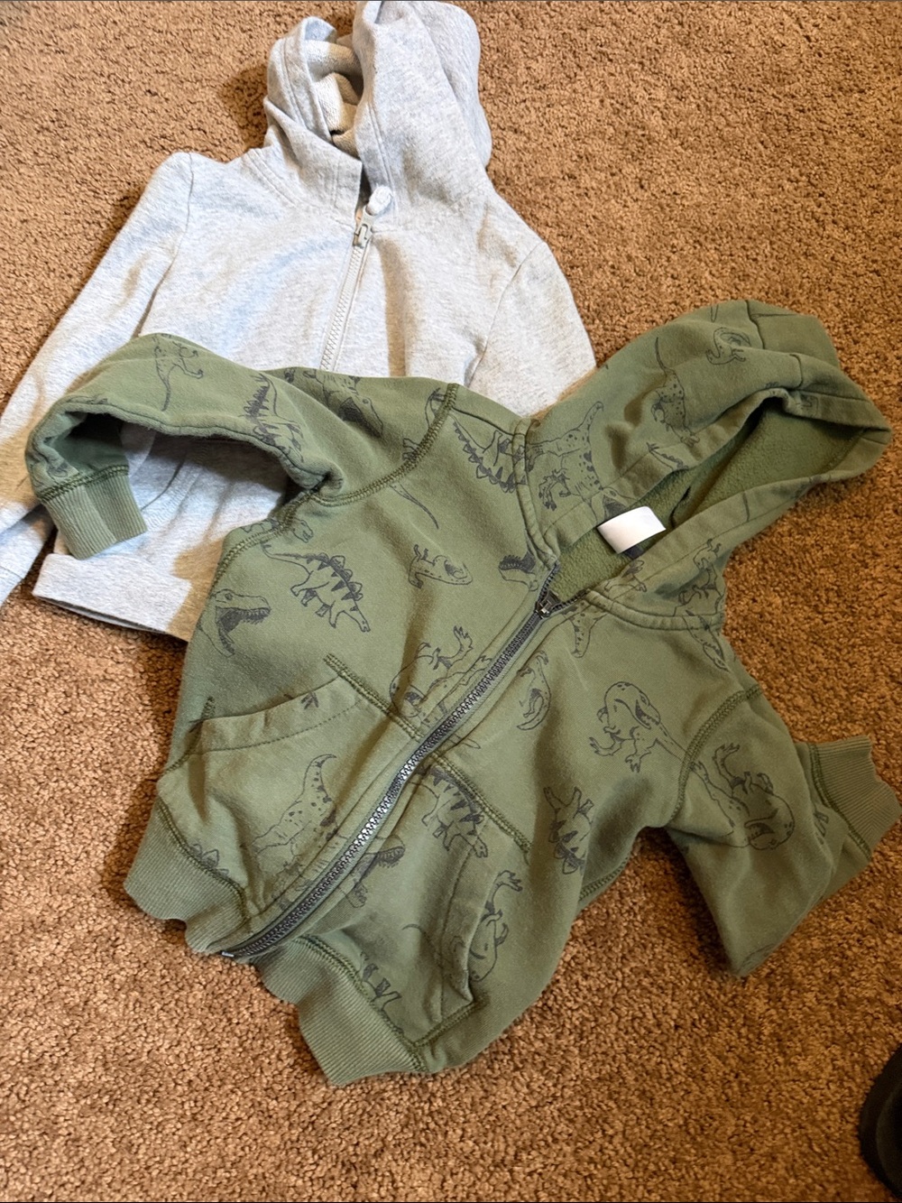 Kids' Olive Green Dinosaur Zip Hoodie - Brand: carters